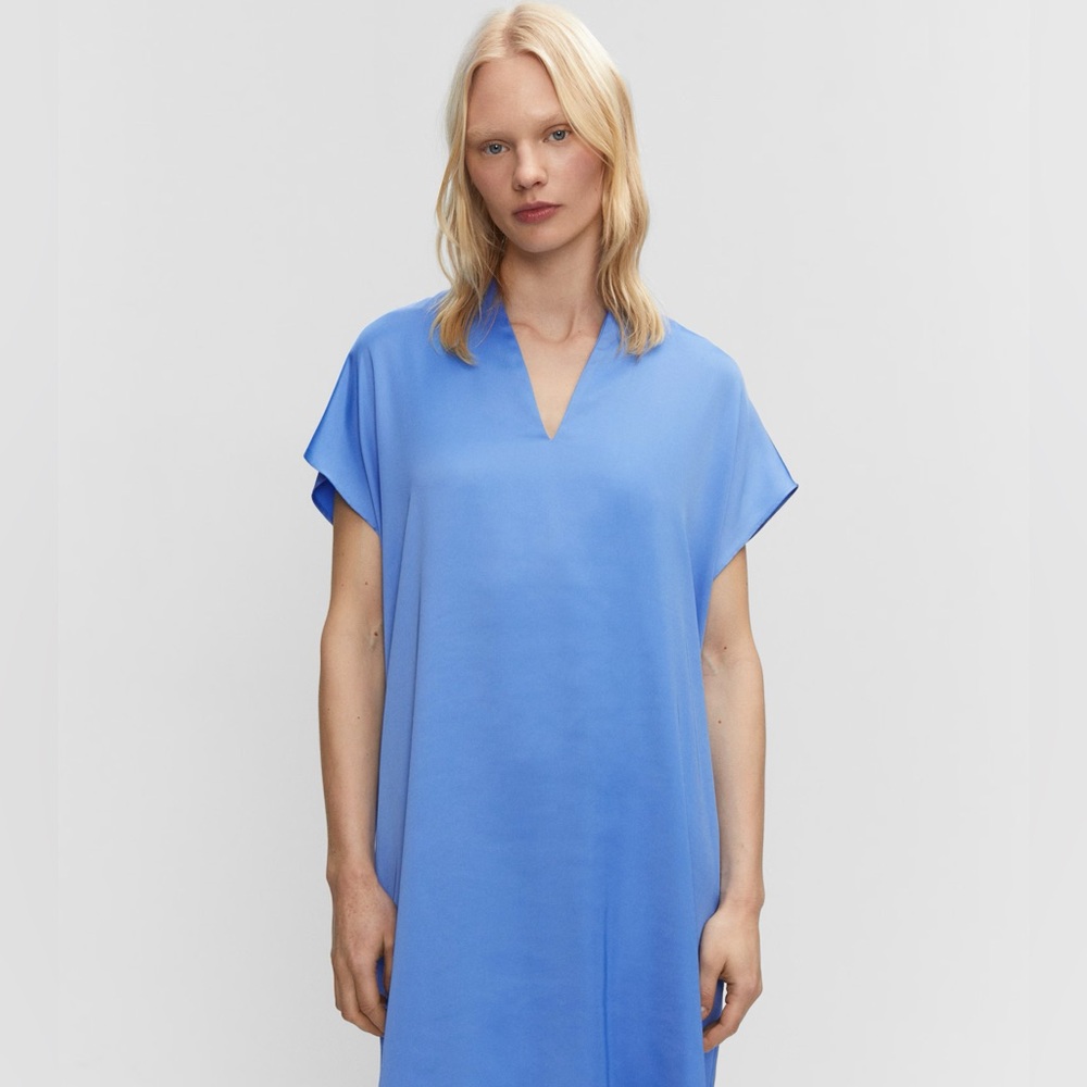 Mango Sky Blue V-Neck Dress